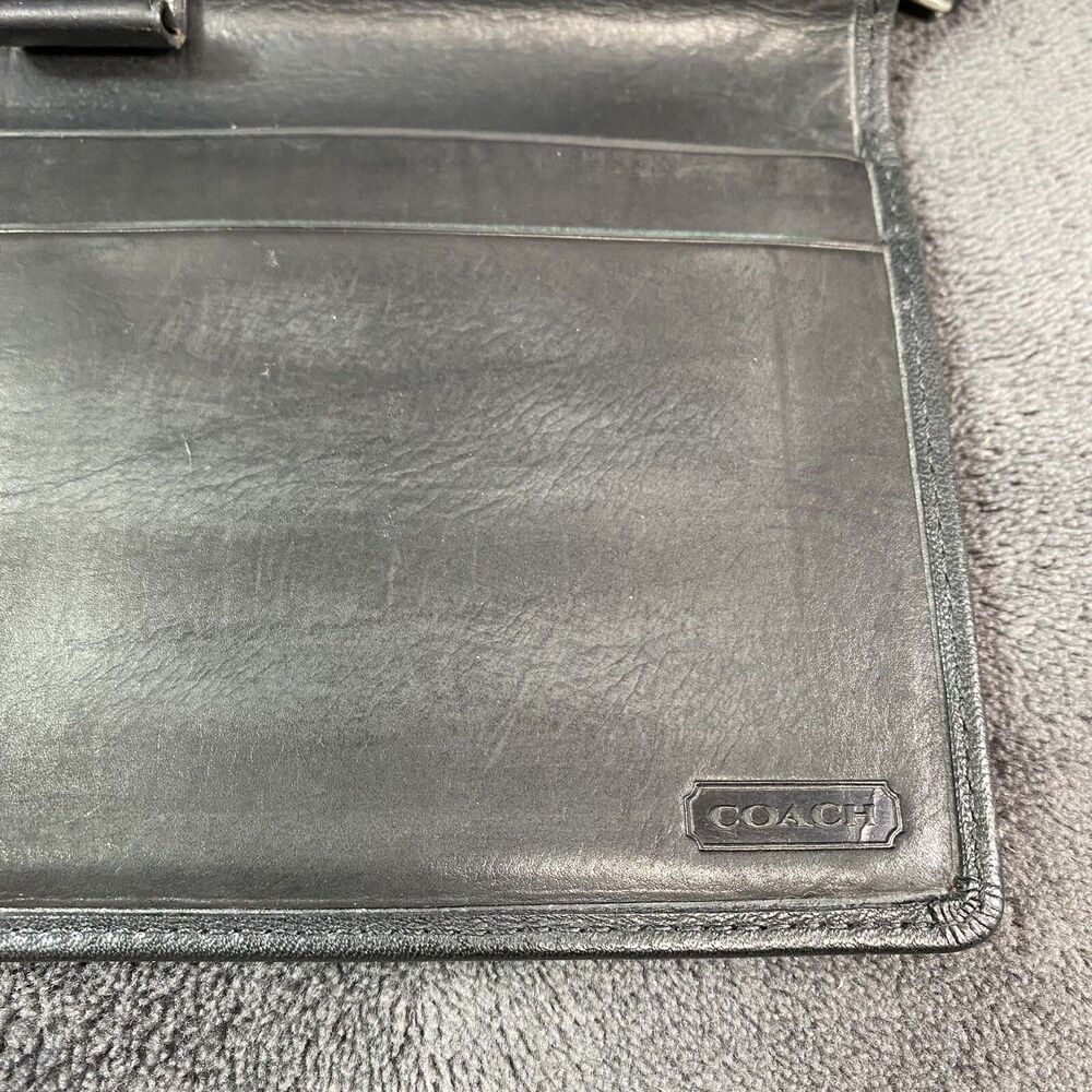 Vintage Coach Legacy Black Leather Trifold Checkbook Wallet Silver Zip Organizer - Picture 4 of 12